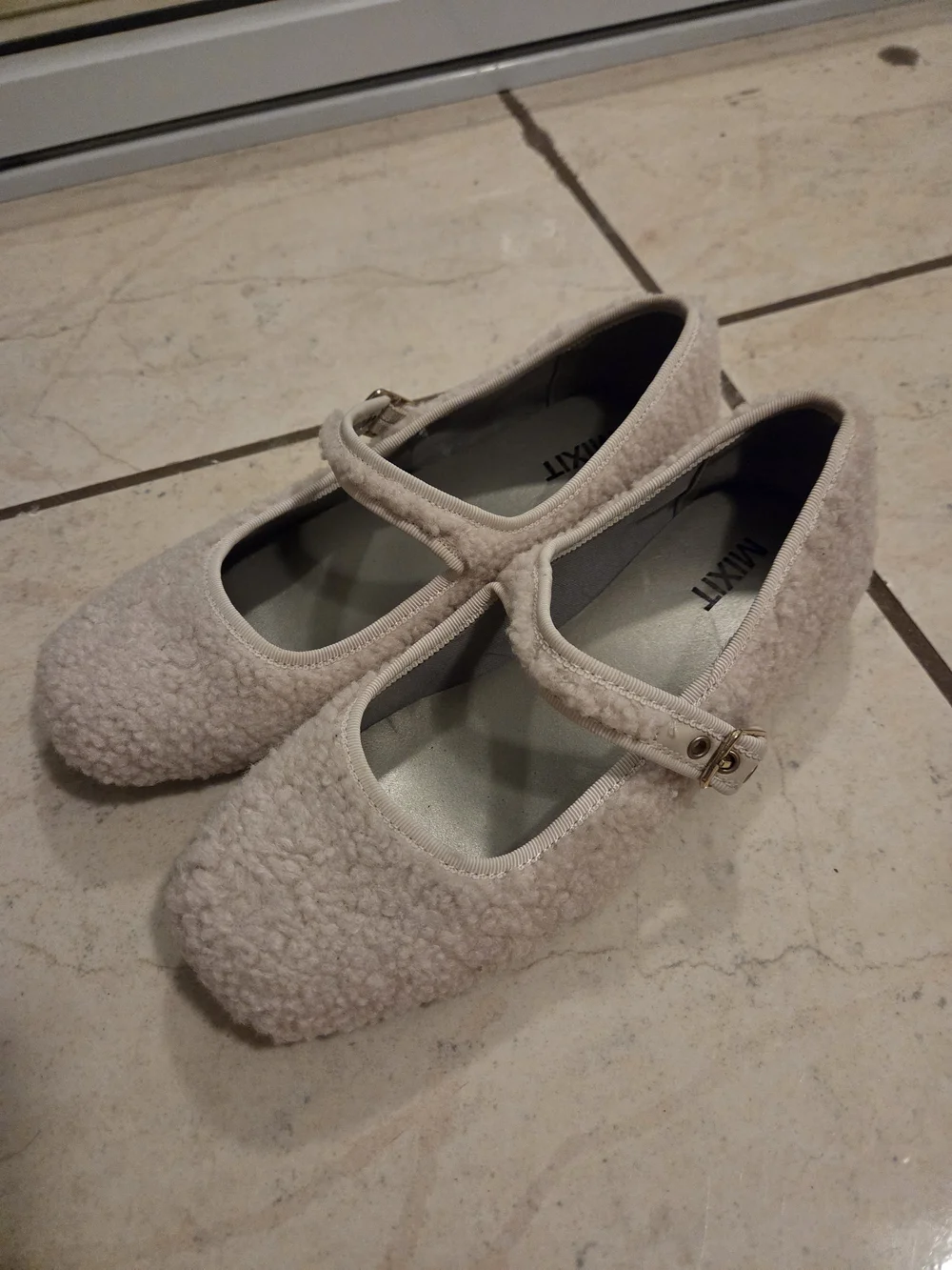 Mixit Plush Shearling Mary Jane Flats in Beige